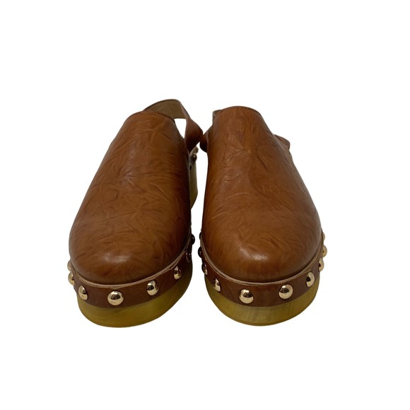 Kelsi Dagger Warehouse Peanut Tan Brown Leather Slingback Wooden Clogs Size 9 - Picture 2 of 6